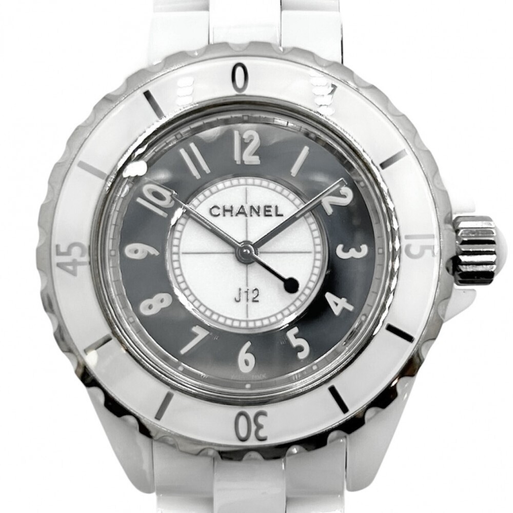 Chanel Men's J12 Mirror Watch 33mm White Dial Quartz Ceramic H4861
